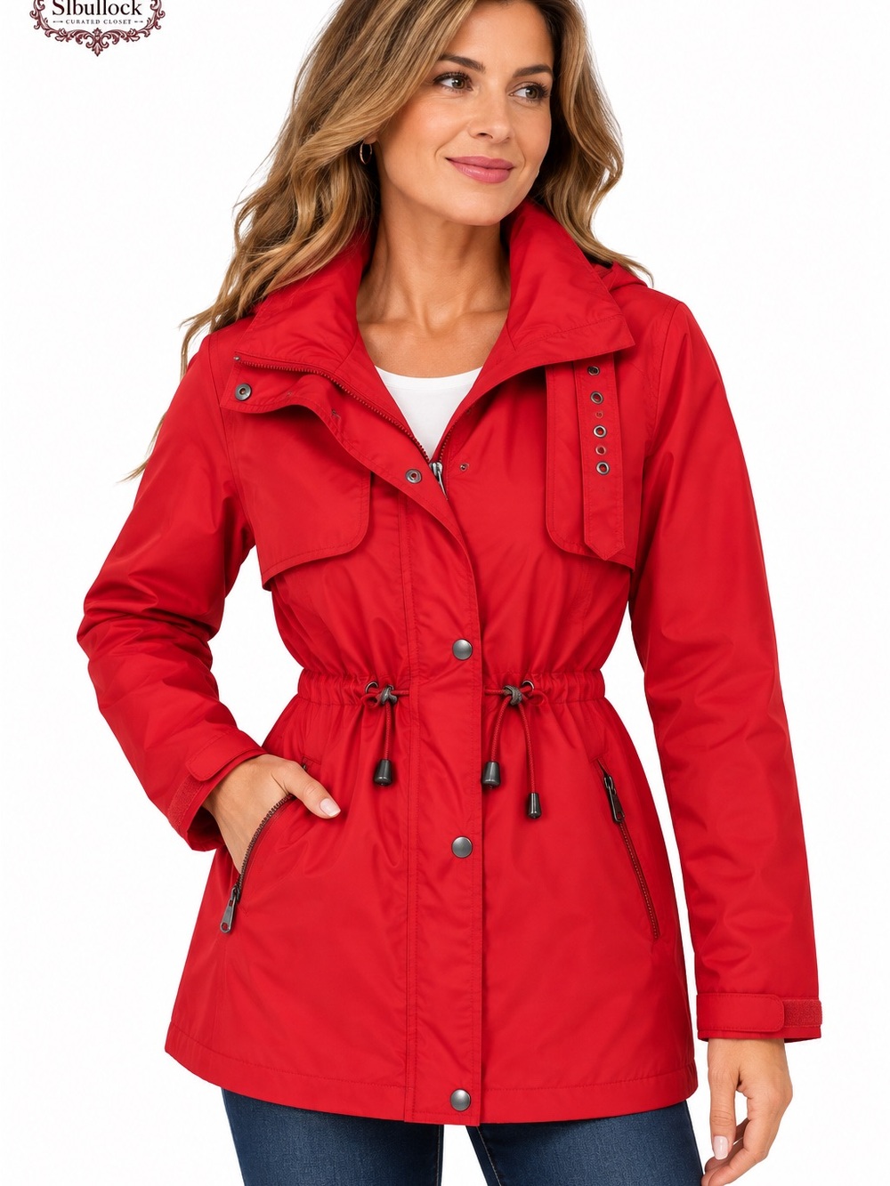 W16 YOKI Red Hooded Windbreaker Jacket Toggle Waist Size Small